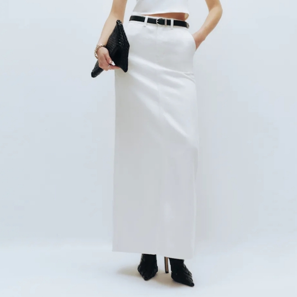Reformation Myles Denim Maxi Skirt In Fior Di Latte - Picture 13 of 16